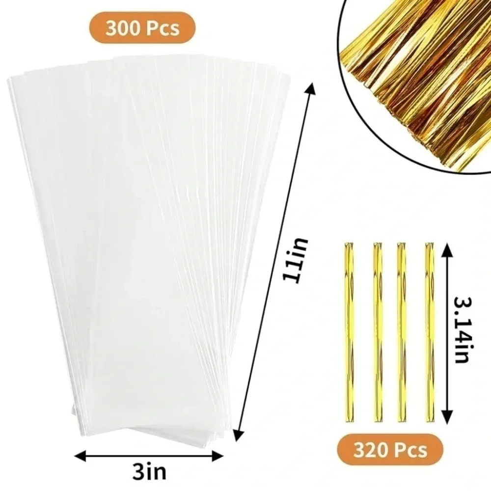Pretzel Rod Bags, Augshy 300 Pcs 3 x 11 Inches Pretzel Bags x 2